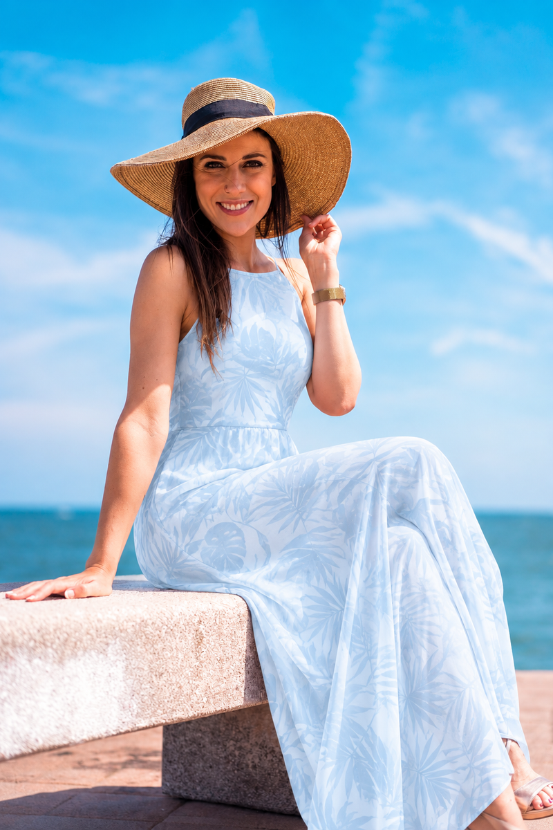 Tropical print maxi dress in Clear